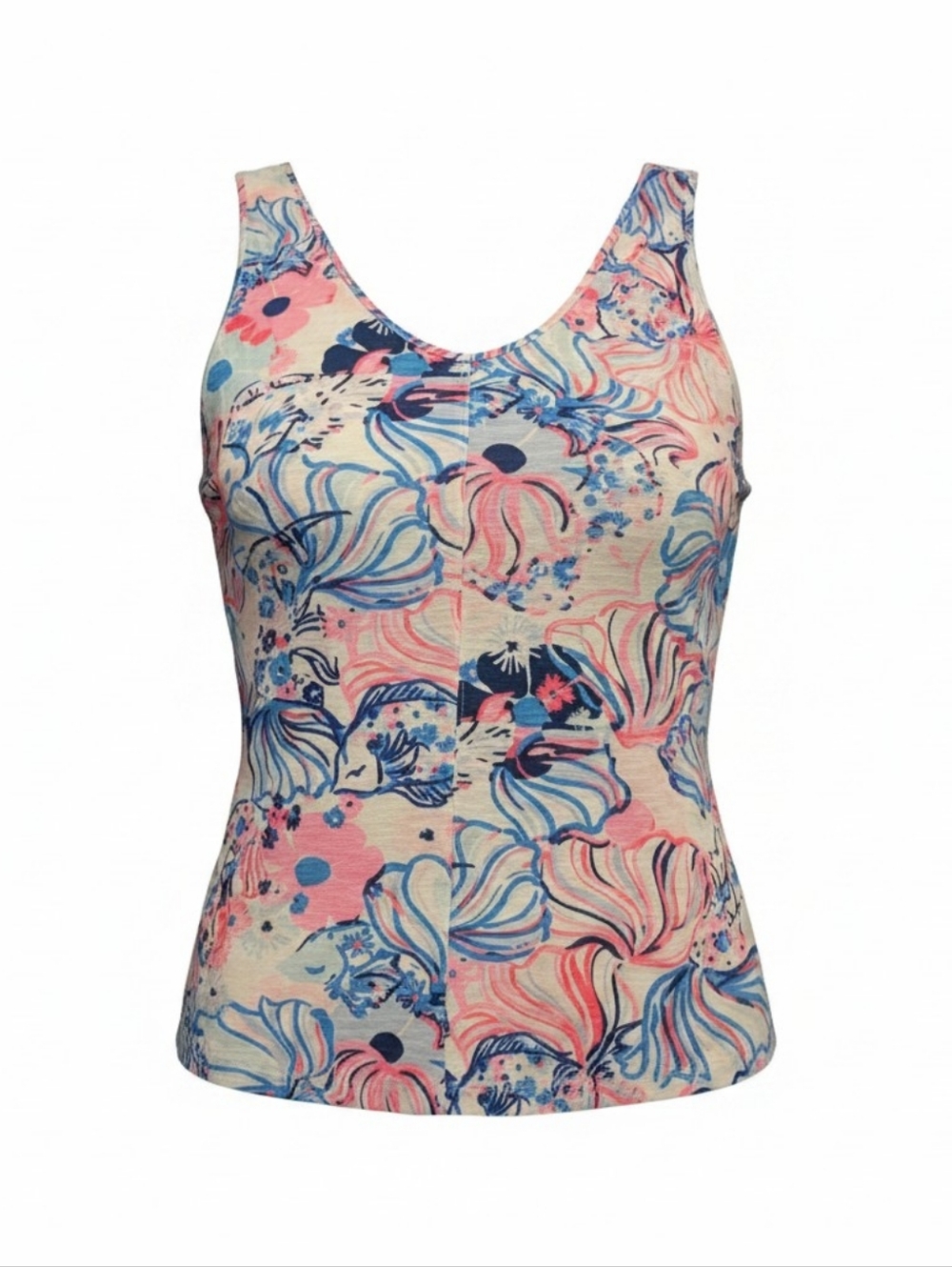 Lilly Pulitzer Floral Scoop Neck Tank - Pink, Blue & Navy